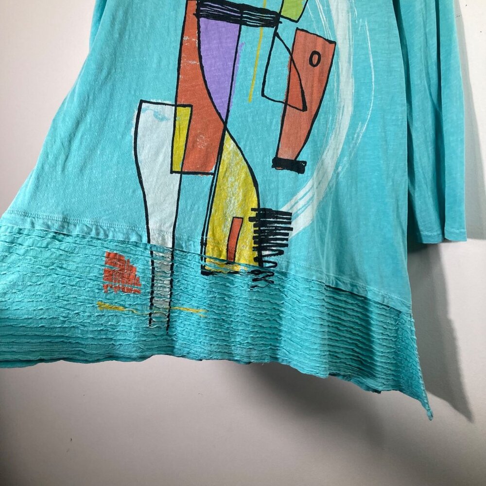 Abstract Print Teal Blouse - Picture 5 of 10